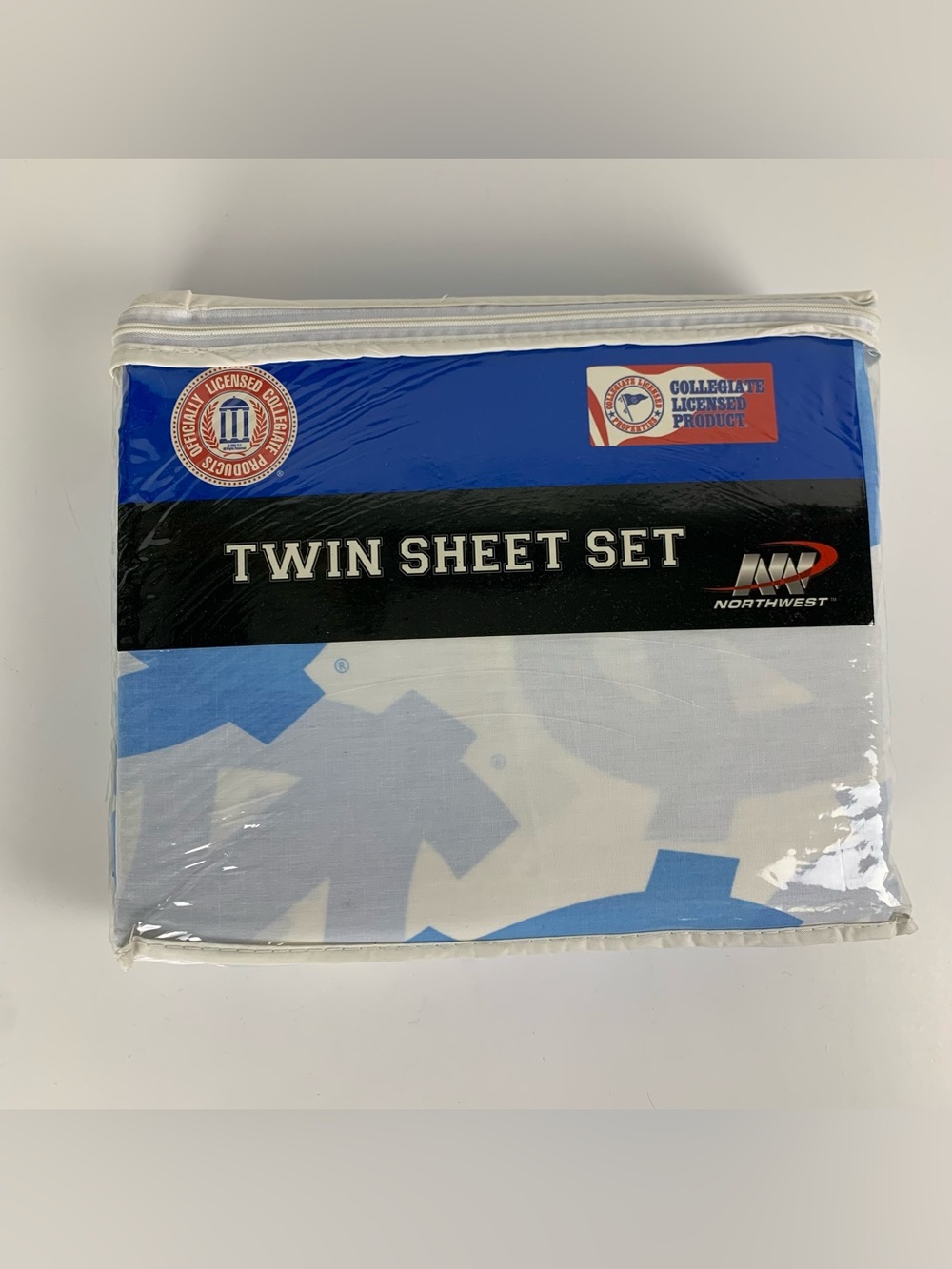 Vintage North Carolina Tar Heels Twin Sheet Set w/ Pillowcase White Blue New